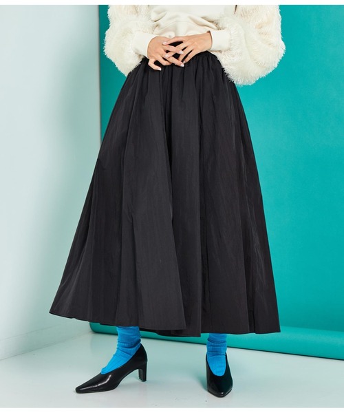 Settimissimo（セッティミッシモ）の「タフタ ギャザー フレア マキシ丈 スカート ロング（スカート・レディース・ライトグレー/ピンク/ブラック・FREE）」の6枚目の写真