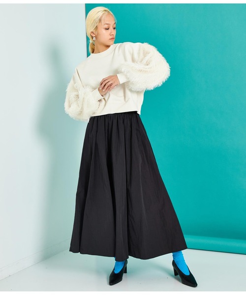 Settimissimo（セッティミッシモ）の「タフタ ギャザー フレア マキシ丈 スカート ロング（スカート・レディース・ライトグレー/ピンク/ブラック・FREE）」の10枚目の写真