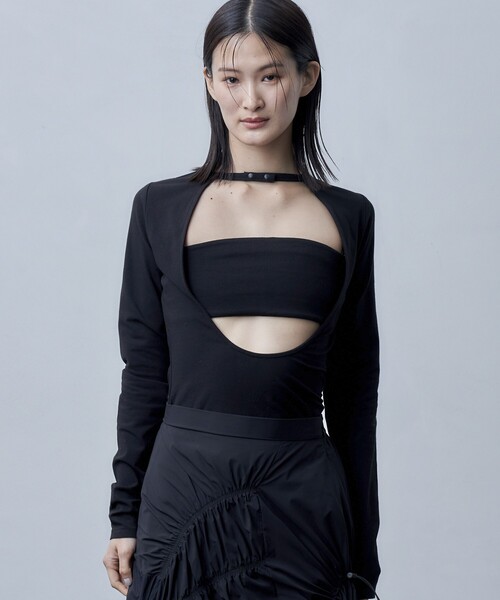 Firsthand（ファーストハンド）の「Firsthand/ファーストハンド オーガニックコットン天竺2WAYボディスーツ / レオタード（Tシャツ/カットソー・レディース・ブラック/ホワイト・ﾌﾘ-）」の2枚目の写真