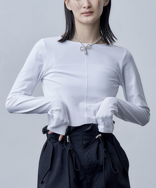 Firsthand（ファーストハンド）の「Firsthand/ファーストハンド オーガニックコットン天竺2WAYボディスーツ / レオタード（Tシャツ/カットソー・レディース・ブラック/ホワイト・ﾌﾘ-）」の5枚目の写真