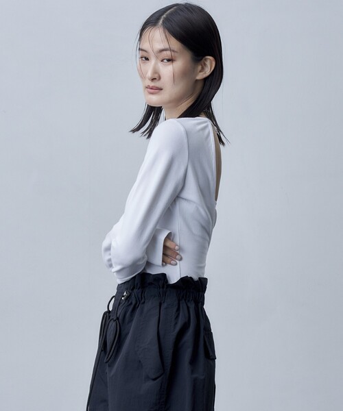 Firsthand（ファーストハンド）の「Firsthand/ファーストハンド オーガニックコットン天竺2WAYボディスーツ / レオタード（Tシャツ/カットソー・レディース・ブラック/ホワイト・ﾌﾘ-）」の6枚目の写真