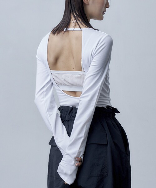 Firsthand（ファーストハンド）の「Firsthand/ファーストハンド オーガニックコットン天竺2WAYボディスーツ / レオタード（Tシャツ/カットソー・レディース・ブラック/ホワイト・ﾌﾘ-）」の9枚目の写真