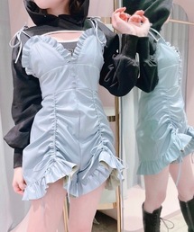 lilLilly ナイロンフリルオールインワン lilLilly（リルリリー）｜オールインワン・サロペット（ブルー系）一覧