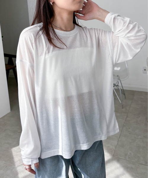 EPIMI E'PIMMY(エピミエピミー)の「スラブシアーBIGロンT(Tシャツ/カットソー・レディース・オフホワイト/グレー/ブルー・MEDIUM)」の2枚目の写真