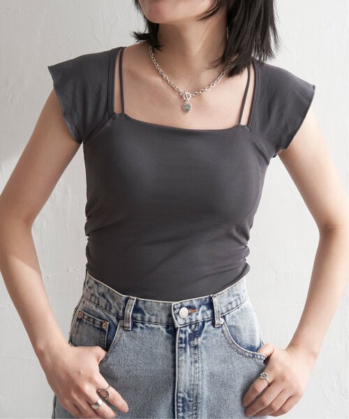 VENCEEXCHANGE（ヴァンスエクスチェンジ）の「2wayフレンチスリーブタンクトップ（タンクトップ・レディース・ホワイト/ブラック/グレー・FREE）」の4枚目の写真