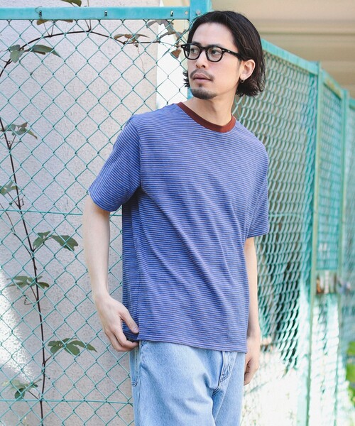 B:MING by BEAMS(ビーミングバイビームス)の「B:MING by BEAMS / リンガースラブ ボーダー Tシャツ(Tシャツ/カットソー・メンズ・ネイビー/ブラウン・MEDIUM/SMALL/LARGE/X-LARGE)」の2枚目の写真