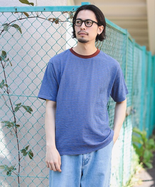 B:MING by BEAMS(ビーミングバイビームス)の「B:MING by BEAMS / リンガースラブ ボーダー Tシャツ(Tシャツ/カットソー・メンズ・ネイビー/ブラウン・MEDIUM/SMALL/LARGE/X-LARGE)」の4枚目の写真