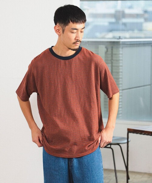 B:MING by BEAMS(ビーミングバイビームス)の「B:MING by BEAMS / リンガースラブ ボーダー Tシャツ(Tシャツ/カットソー・メンズ・ネイビー/ブラウン・MEDIUM/SMALL/LARGE/X-LARGE)」の9枚目の写真