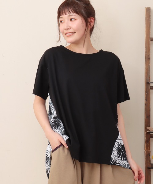 チチカカ(チチカカ)の「リーフプリントコンビプルオーバー(Tシャツ/カットソー・レディース・ブルー/ブラック・FREE)」の4枚目の写真