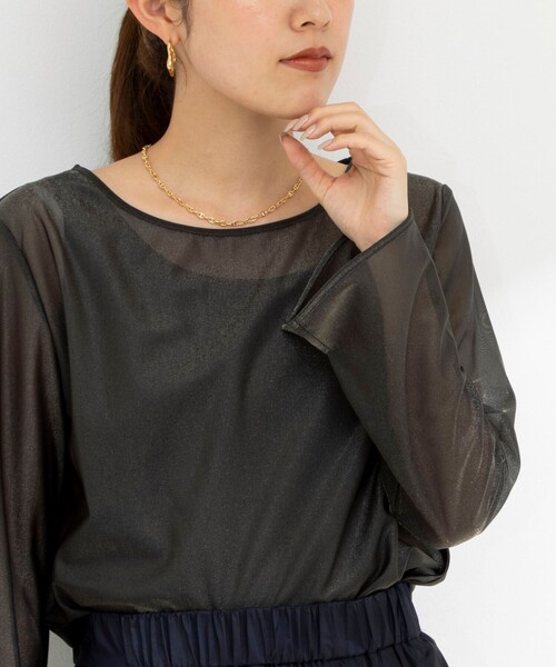 NOLLEY’S（ノーリーズ）の「ラメシアートリコットプルオーバーカットソー（Tシャツ/カットソー・レディース・ベージュ/ブラック/オフホワイト・38）」の3枚目の写真