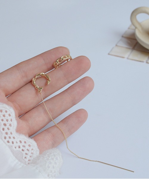 LA VORAGINE（ラ ヴォラジネ）の「ねじりチェーンピアス＆イヤーカフ　2点セット（ピアス（片耳用）・レディース・シルバー/ゴールド・FREE）」の7枚目の写真