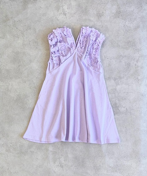 BIG FIELD（ビッグフィールド）の「ショルダーギャザーワンピース（90～150cm）（ワンピース・キッズ・アイボリー/チャコール/ラベンダー・90/100/110/120/130/140/150）」の3枚目の写真
