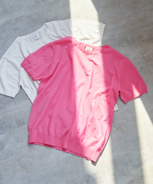 Spick & Span(スピックアンドスパン)の「SEA ISLAND COTTON ショートスリーブプルオーバー(ニット/セーター・レディース・ネイビー/ピンク/ホワイト/ライトグレー/ブラック・FREE)」の5枚目の写真