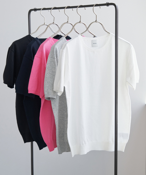 Spick & Span(スピックアンドスパン)の「SEA ISLAND COTTON ショートスリーブプルオーバー(ニット/セーター・レディース・ネイビー/ピンク/ホワイト/ライトグレー/ブラック・FREE)」の6枚目の写真
