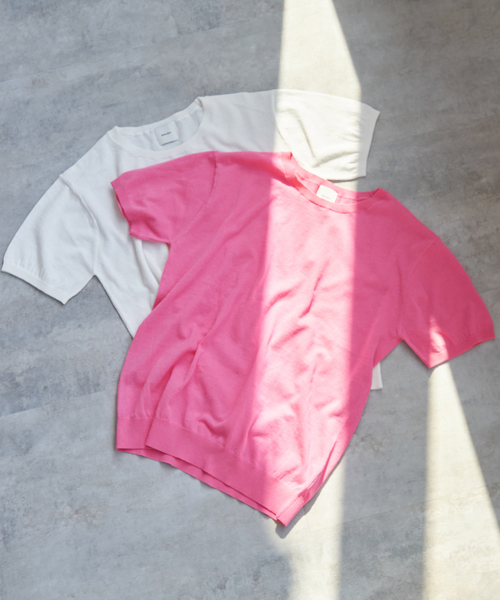 Spick & Span(スピックアンドスパン)の「SEA ISLAND COTTON ショートスリーブプルオーバー(ニット/セーター・レディース・ネイビー/ピンク/ホワイト/ライトグレー/ブラック・FREE)」の9枚目の写真