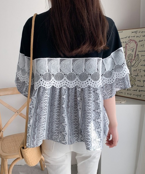 Diosfront（ディオスフロント）の「異素材ドッキングペプラムフレアブラウス（シャツ/ブラウス・レディース・グレー/ブラック/ホワイト・FREE）」の12枚目の写真