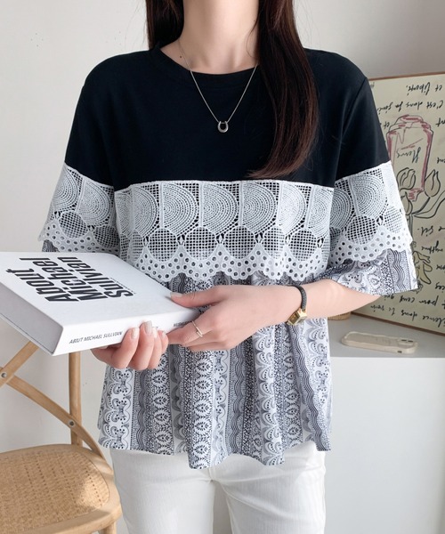 Diosfront（ディオスフロント）の「異素材ドッキングペプラムフレアブラウス（シャツ/ブラウス・レディース・グレー/ブラック/ホワイト・FREE）」の11枚目の写真