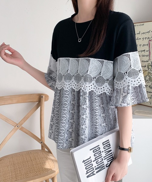 Diosfront（ディオスフロント）の「異素材ドッキングペプラムフレアブラウス（シャツ/ブラウス・レディース・グレー/ブラック/ホワイト・FREE）」の10枚目の写真