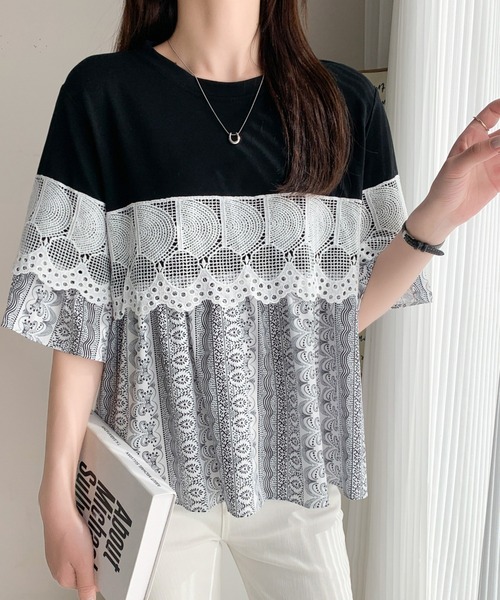 Diosfront（ディオスフロント）の「異素材ドッキングペプラムフレアブラウス（シャツ/ブラウス・レディース・グレー/ブラック/ホワイト・FREE）」の9枚目の写真