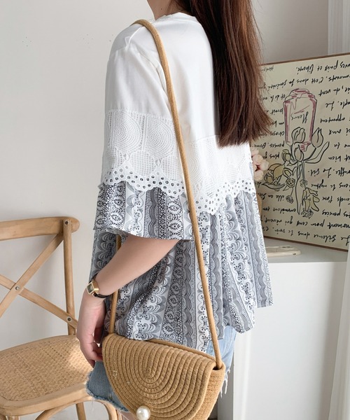 Diosfront（ディオスフロント）の「異素材ドッキングペプラムフレアブラウス（シャツ/ブラウス・レディース・グレー/ブラック/ホワイト・FREE）」の4枚目の写真