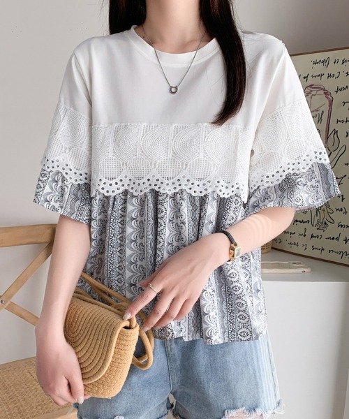 Diosfront（ディオスフロント）の「異素材ドッキングペプラムフレアブラウス（シャツ/ブラウス・レディース・グレー/ブラック/ホワイト・FREE）」の22枚目の写真