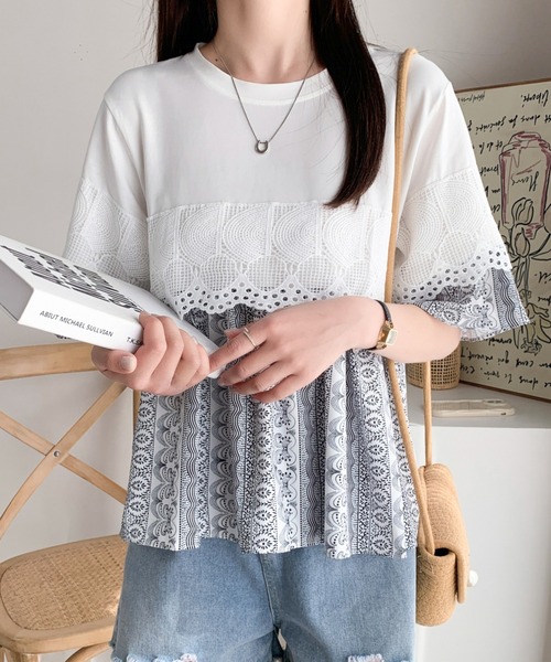 Diosfront（ディオスフロント）の「異素材ドッキングペプラムフレアブラウス（シャツ/ブラウス・レディース・グレー/ブラック/ホワイト・FREE）」の21枚目の写真