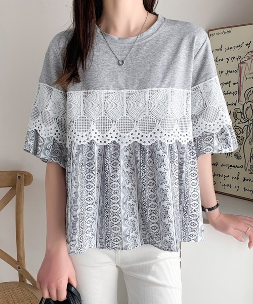 Diosfront（ディオスフロント）の「異素材ドッキングペプラムフレアブラウス（シャツ/ブラウス・レディース・グレー/ブラック/ホワイト・FREE）」の19枚目の写真