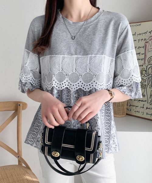 Diosfront（ディオスフロント）の「異素材ドッキングペプラムフレアブラウス（シャツ/ブラウス・レディース・グレー/ブラック/ホワイト・FREE）」の14枚目の写真