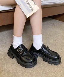 SHEPP（シープ）の「スクエアトゥ ストラップ厚底ローファー（ローファー）」