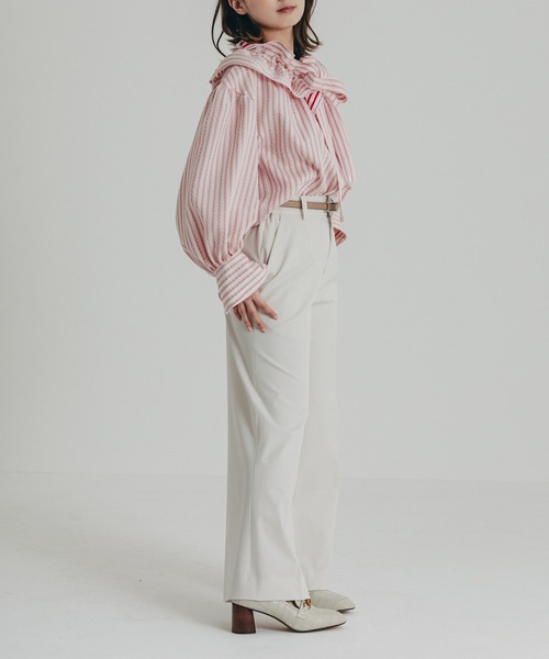 TITE IN THE STORE（ティテ　インザ　ストア）の「フリル衿ストライプブラウス（Tシャツ/カットソー・レディース・レッド/ブルー・FREE）」の11枚目の写真