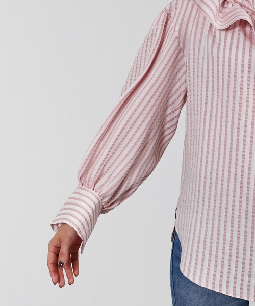 TITE IN THE STORE（ティテ　インザ　ストア）の「フリル衿ストライプブラウス（Tシャツ/カットソー・レディース・レッド/ブルー・FREE）」の15枚目の写真