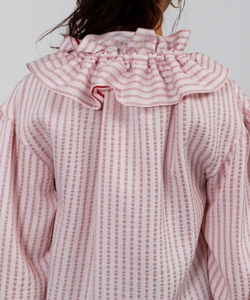 TITE IN THE STORE（ティテ　インザ　ストア）の「フリル衿ストライプブラウス（Tシャツ/カットソー・レディース・レッド/ブルー・FREE）」の22枚目の写真