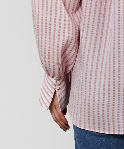 TITE IN THE STORE（ティテ　インザ　ストア）の「フリル衿ストライプブラウス（Tシャツ/カットソー・レディース・レッド/ブルー・FREE）」の3枚目の写真