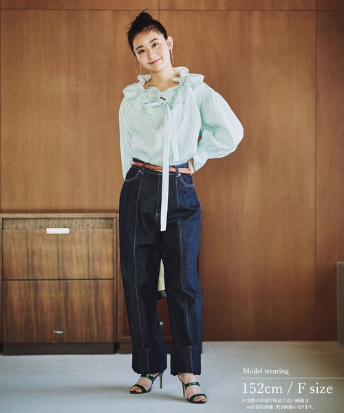 TITE IN THE STORE（ティテ　インザ　ストア）の「フリル衿ストライプブラウス（Tシャツ/カットソー・レディース・レッド/ブルー・FREE）」の5枚目の写真