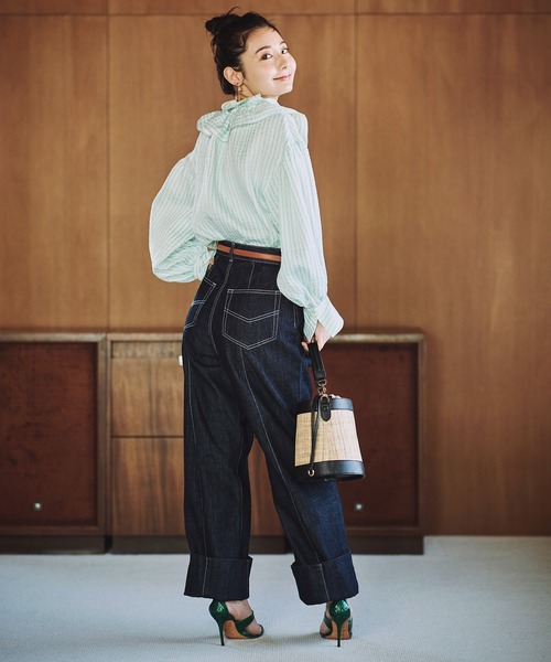 TITE IN THE STORE（ティテ　インザ　ストア）の「フリル衿ストライプブラウス（Tシャツ/カットソー・レディース・レッド/ブルー・FREE）」の8枚目の写真