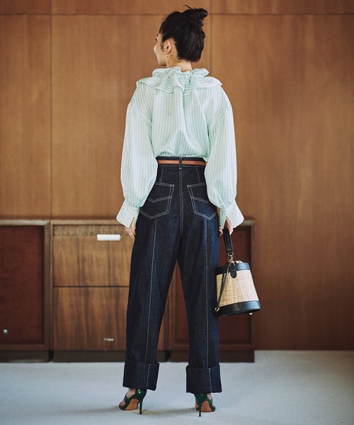 TITE IN THE STORE（ティテ　インザ　ストア）の「フリル衿ストライプブラウス（Tシャツ/カットソー・レディース・レッド/ブルー・FREE）」の9枚目の写真