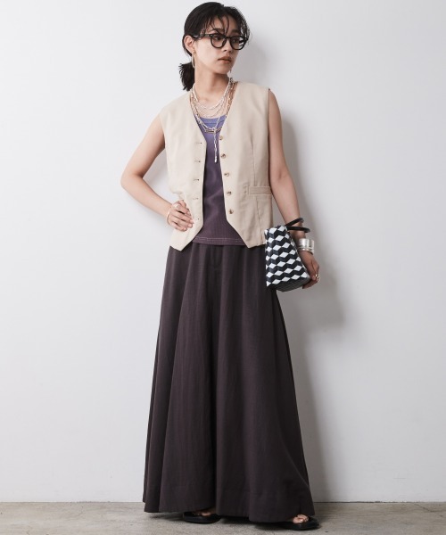 大きいサイズ＞麻混ベスト シックスタイル（ベスト）｜CHIC STYLE