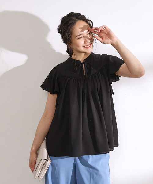 DRESKIP（ドレスキップ）の「◆【無理せずキレイ】お袖フリル リボン付きギャザーブラウス（シャツ/ブラウス・レディース・ライトイエロー系/ネイビー系/ホワイト系3/オフホワイト/ブラック・04/03/02）」の20枚目の写真