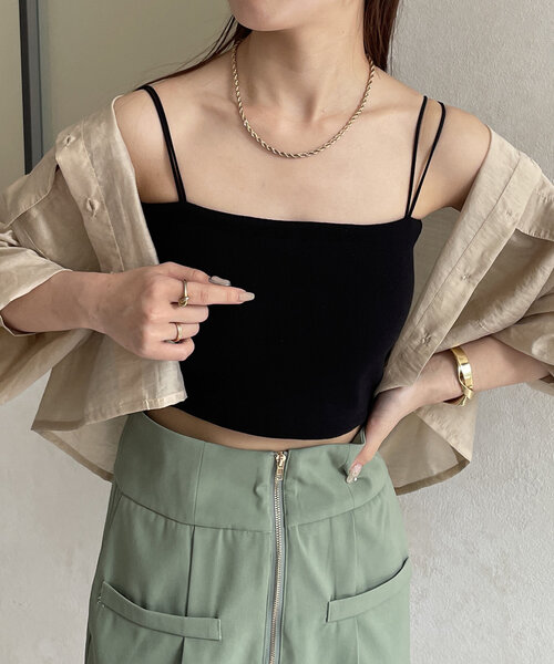 Thevon（ゼボン）の「カップ付きショートキャミ（キャミソール・レディース・チャコールグレー/オフホワイト/ブラック・FREE）」の7枚目の写真