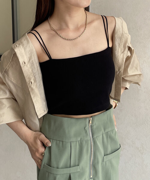 Thevon（ゼボン）の「カップ付きショートキャミ（キャミソール・レディース・チャコールグレー/オフホワイト/ブラック・FREE）」の8枚目の写真