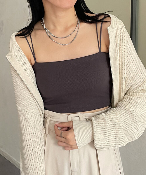 Thevon（ゼボン）の「カップ付きショートキャミ（キャミソール・レディース・チャコールグレー/オフホワイト/ブラック・FREE）」の10枚目の写真