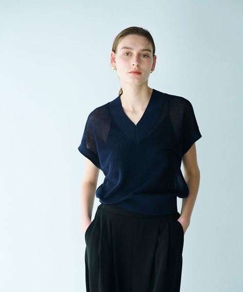 N.O.R.C（ノーク）の「Vネックニットベスト（ベスト・レディース・ネイビー/グリーン・フリー）」の7枚目の写真