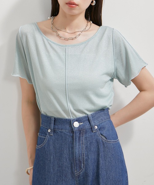 VIS(ビス)の「【洗える】ラメメローTシャツ(Tシャツ/カットソー・レディース・クリーム/ライトグレー/ブラック/グリーン系その他・FREE)」の2枚目の写真