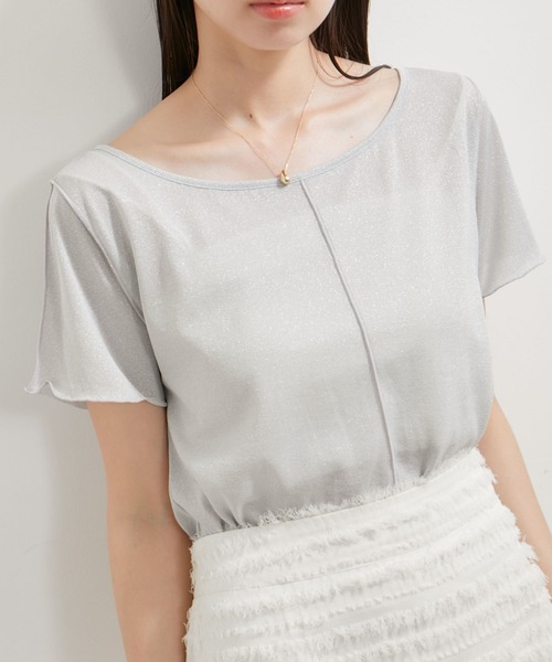 VIS(ビス)の「【洗える】ラメメローTシャツ(Tシャツ/カットソー・レディース・クリーム/ライトグレー/ブラック/グリーン系その他・FREE)」の4枚目の写真