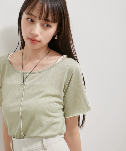 VIS(ビス)の「【洗える】ラメメローTシャツ(Tシャツ/カットソー・レディース・クリーム/ライトグレー/ブラック/グリーン系その他・FREE)」の5枚目の写真