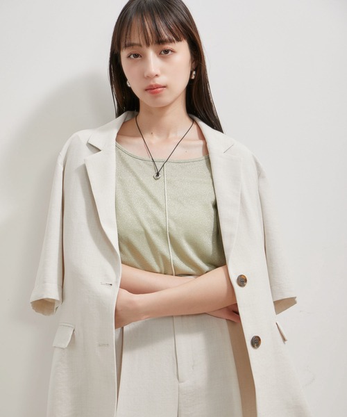 VIS(ビス)の「【洗える】ラメメローTシャツ(Tシャツ/カットソー・レディース・クリーム/ライトグレー/ブラック/グリーン系その他・FREE)」の6枚目の写真
