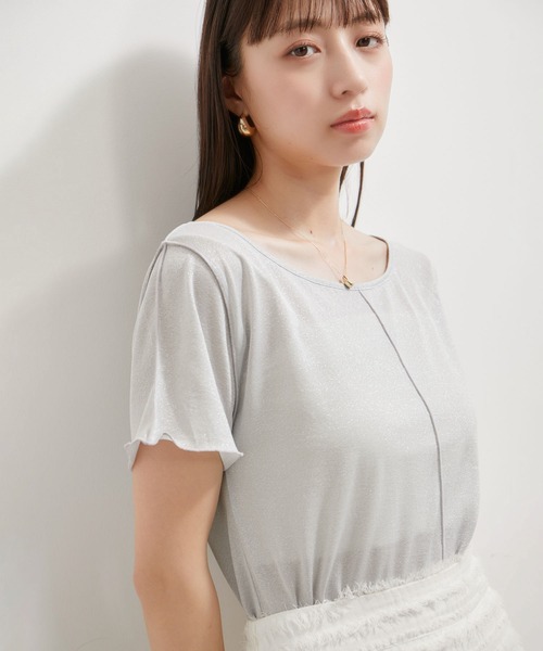 VIS(ビス)の「【洗える】ラメメローTシャツ(Tシャツ/カットソー・レディース・クリーム/ライトグレー/ブラック/グリーン系その他・FREE)」の8枚目の写真