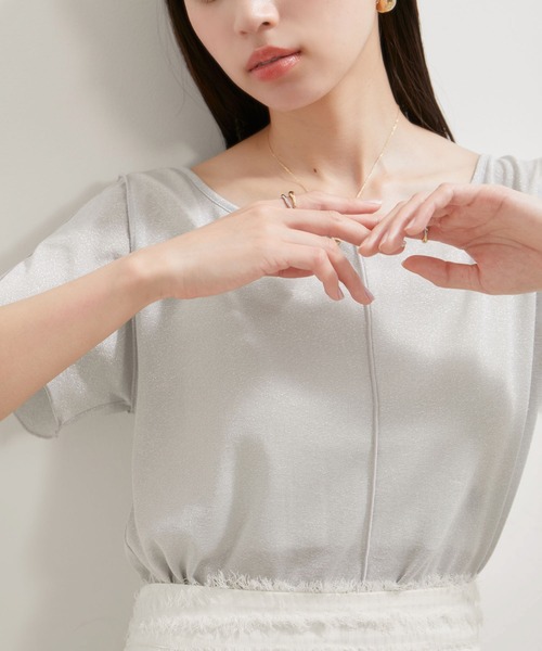VIS(ビス)の「【洗える】ラメメローTシャツ(Tシャツ/カットソー・レディース・クリーム/ライトグレー/ブラック/グリーン系その他・FREE)」の9枚目の写真