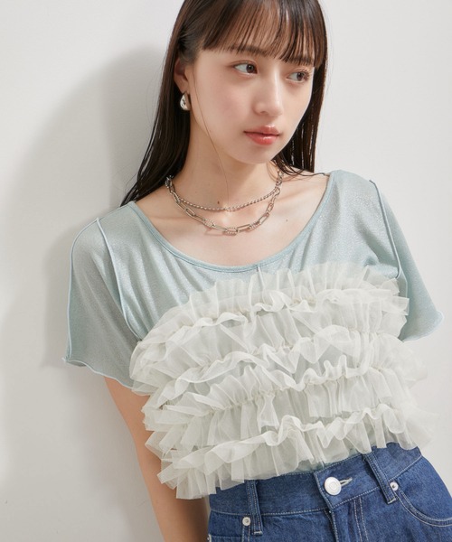 VIS(ビス)の「【洗える】ラメメローTシャツ(Tシャツ/カットソー・レディース・クリーム/ライトグレー/ブラック/グリーン系その他・FREE)」の13枚目の写真