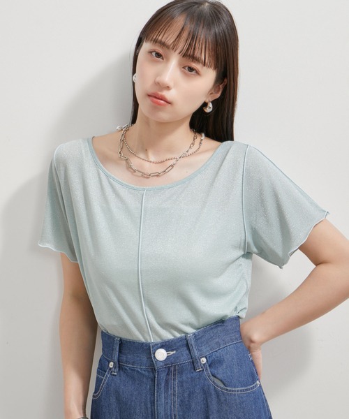 VIS(ビス)の「【洗える】ラメメローTシャツ(Tシャツ/カットソー・レディース・クリーム/ライトグレー/ブラック/グリーン系その他・FREE)」の14枚目の写真